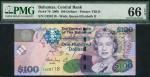 Central Bank of the Bahamas, $100, 2009, serial number C028118, purple and multicoloured, Elizabeth 