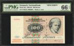 DENMARK. Danmarks Nationalbank. 100 Kroner, 1994-98. P-54s. Specimen. PMG Gem Uncirculated 66 EPQ.