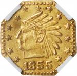 1855 California Gold Token. Octagonal. Indian - Wreath #4b. Unc Details--Bent (NGC).