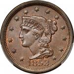 1853 Braided Hair Cent. N-12. Rarity-1. Grellman State-b. MS-64BN (PCGS).