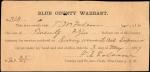 Blue County, Oklahoma. Blue County Warrant. 1897. $20.25. Very Fine.