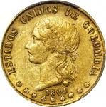 COLOMBIA. 1864 10 Pesos. Bogotá mint. Restrepo M331.4. AU-53 (PCGS).