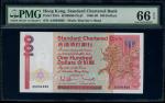 Standard Chartered Bank, $100, 1.1.1987, serial number AS994968, (Pick 281b), PMG 66EPQ Gem Uncircul