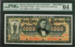 MEXICO. Banco De San Luis Potosi. 1000 Pesos, ND (ca. 1897-1913). P-S405s3. Specimen. PMG Choice Unc