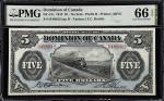 CANADA. Dominion Of Canada. 5 Dollars, 1912. DC-21c. PMG Gem Uncirculated 66 EPQ.