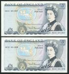 Bank of England, David Henry Fitzroy Somerset (1980-1988), ｣5 (2), ND (1980), serial numbers NC01 34