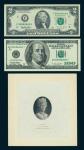 United States, $100, series 1996, serial number AB80888808T, black and white, Benjamin Franklin at c