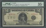  Dominion of Canada, $2, 23 June 1923, serial number W-062847, black and light olive underprint, por