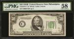 Fr. 2104-C*. 1934B $50 Federal Reserve Star Note. Philadelphia. PMG Choice About Uncirculated 58.