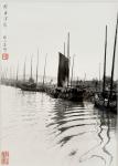 郎静山题摄轻舟浮影大照片一张。（照）34.5×48cm、（框）52.4×66.2×3.5cm