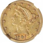 1901/0-S Liberty Head Half Eagle. EF Details--Obverse Scratched (NGC).