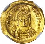 JUSTINIAN I, 527-565. AV Solidus (4.37 gms), Constantinople Mint, 10th Officinae. NGC MS, Strike: 4/