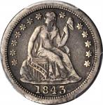 1843-O Liberty Seated Dime. Fortin-101, the only known dies. Rarity-4-. VF-30 (PCGS).