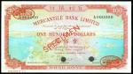 Mercantile Bank Limited, $100, Specimen, 28 July 1964, black serial number A000000, red and multicol