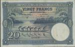 Banque du Congo Belge, 20 francs, 10th April 1946, serial number V 508540, blue, canoe left centre, 
