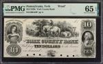 York, Pennsylvania. York County Bank. 1850s. $10. PMG Gem Uncirculated 65 EPQ. Proof.