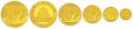 2012年熊猫金币一套五枚，均为PCGS MS70。每枚重量分别为1盎司，面值500元，直径32mm，发行量600000枚；1/2盎司，面值200元，直径27mm，发行量600000枚；1/4盎司，面