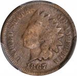 1867/67 Indian Cent. Snow-1, FS-301. Repunched Date. Good-6 (PCGS).