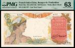 无年份（1946年）东方汇理银行壹百元，五彩版赤膊的保护神头像，爱米尔·诺斯特（Emile Minost）和让·罗航（Jean Laurent）签名，PMG 63