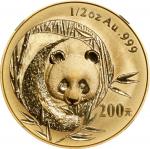 2003年200元金币。熊猫系列。CHINA. Gold 200 Yuan, 2003. Panda Series. NGC MS-69.