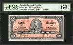 CANADA. Bank of Canada. 2 Dollars, 1937. P-BC-22c. PMG Choice Uncirculated 63 EPQ & 64 EPQ.