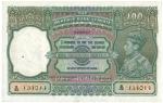 BANKNOTES,  纸钞,  INDIA,  印度, Reserve Bank of India: 100-Rupees (12),  ND (c.1944),  Bombay,  consecu