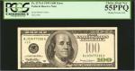 Fr. 2176-J. 1999 $100 Federal Reserve Note. Kansas City. PCGS Currency Choice About New 55 PPQ. Miss