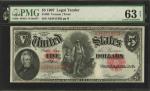 Fr. 83. 1907 $5 Legal Tender Note. PMG Choice Uncirculated 63 Net. Thinning.