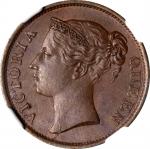 1845年海峡殖民地1/2分。伦敦造币厂。STRAITS SETTLEMENTS. 1/2 Cent, 1845. London Mint. Victoria. NGC MS-63 Brown.