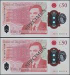 Bank of England, £50, 23 June 2021, serial number AA01 000112/113, red, Queen Elizabeth II at right 