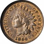 1864 Indian Cent. Bronze. L on Ribbon. Repunched Date. MS-62 RB (ANACS). OH.