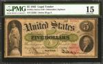 Fr. 61a. 1862 $5 Legal Tender Note. PMG Choice Fine 15.