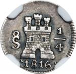 CHILE. 1/4 Real, 1816-So. Santiago Mint. Ferdinand VII. NGC EF-45.