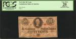 T-63. Confederate Currency. 1863 50 Cents. PCGS Currency Very Fine 20 Apparent. Small Hole at Right.