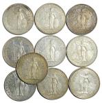 Great Britain, lot of 10 Silver Trade Dollar, 1902B, about uncirculated to uncirculated.(10)