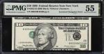 Fr. 2033-B. 1999 $10 Federal Reserve Note. New York. PMG About Uncirculated 55. Inverted Overprint E