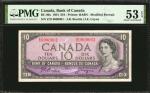CANADA. Bank of Canada. 10 Dollars, 1954. BC-40a. Serial Number 1. PMG About Uncirculated 53 EPQ.