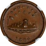 1864 Monitor / OUR NAVY. Fuld-241/338 a. Rarity-2. Copper. Plain Edge. MS-66 BN (NGC).