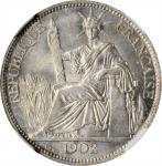 1902-A年坐洋贰角银币。巴黎造币厂。FRENCH INDO-CHINA. 20 Cents, 1902-A. Paris Mint. NGC MS-63.