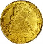 COLOMBIA. 1809-JF 8 Escudos. Santa Fe de Nuevo Reino (Bogotá) mint. Ferdinand VII (1808-1833). Restr