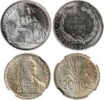 法属安南一组2枚，1937年银20分及1941-S铜镍20分，前者评PCGS MS63，带原光，后者评NGC MS65。French Indo China, lot of 2 coins, 20 ce