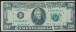 U.S.A.,$20, 1977, serial number G09548168C, gutter fold errors,black and green, President Jackson at