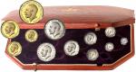 GRANDE-BRETAGNEGeorges V (1910-1936). Coffret, SPECIMEN COINS, avec 4 monnaies Or et 8 en Argent, Fl