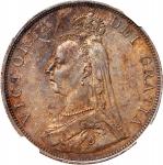 1887年大英帝国贰先令银币，阿拉伯“1”版，NGC UNC Details Stained