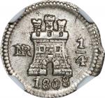 COLOMBIA. 1/4 Real, 1808-NR. Santa Fe de Nuevo Reino (Bogota) Mint. Ferdinand VII. NGC Unc Details--