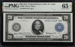 Fr. 995. 1914 $20 Federal Reserve Note. St. Louis. PMG Gem Uncirculated 65 EPQ.