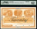 Commercial Bank of Sydney, uniface obverse proof £20 on card, ND (ca.1859), orange-light brown with 