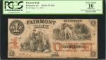 Fairmont, Virginia. Fairmont Bank. Sept. 11, 1861. $1. PCGS Very Good 10 Apparent. Restorations and 