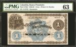 COLOMBIA. Banco Prendario. 1 Peso, 1880-89. P-S788r. Remainder. PMG Choice Uncirculated 63.