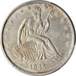 1845-O Liberty Seated Half Dollar. WB-1, FS-303. Rarity-2. Repunched Date. No Drapery. AU-55 (PCGS).